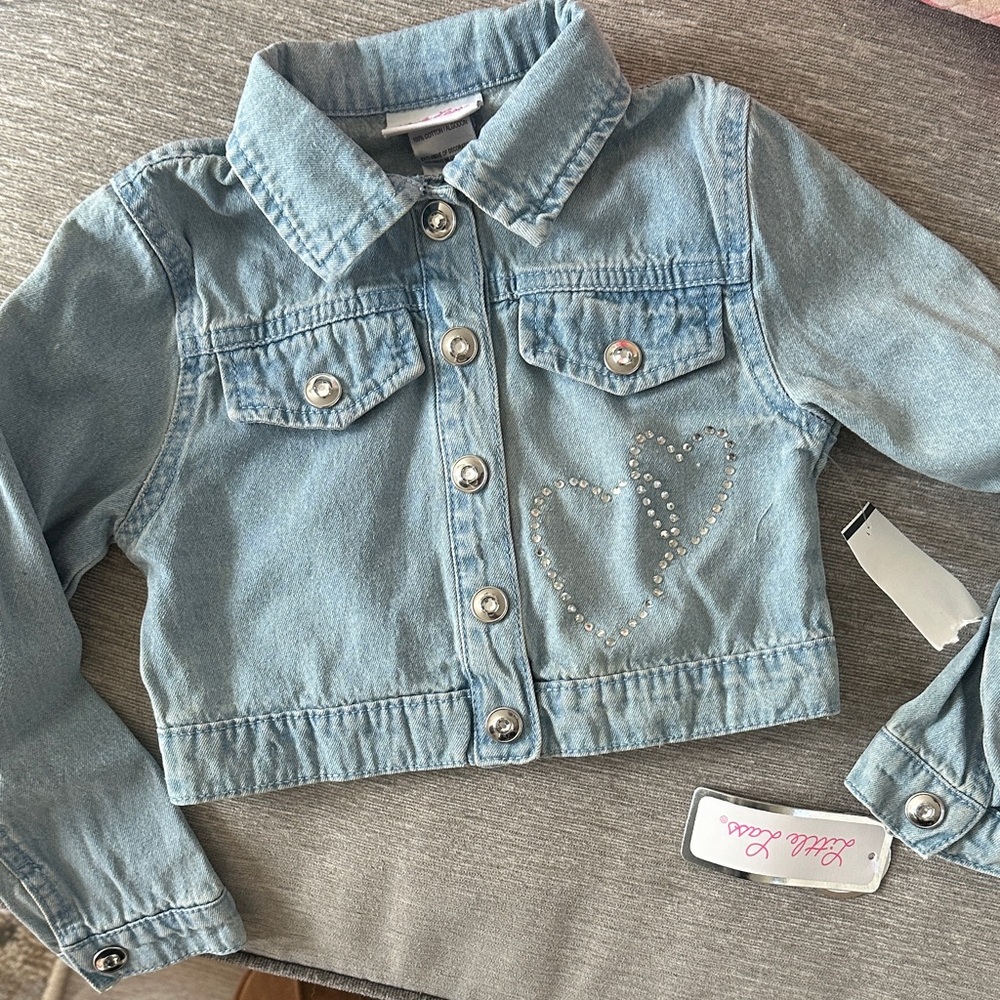 Light Blue Jean Jacket with Heart Embellishment